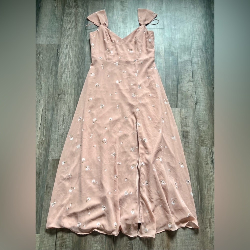 Jenny Yoo Priya Cold Shoulder Floral Chiffon Evening Dress 16 Blush Mauve Pink - Picture 6 of 11